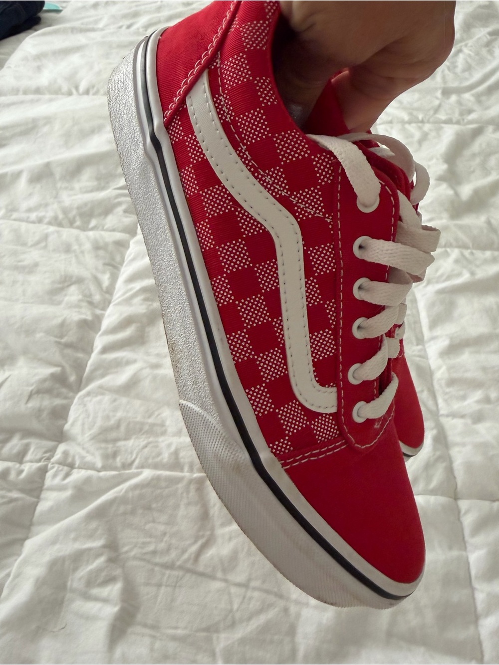 Vans Kids Red Checkerboard Low-Top Sneakers with White Stripe